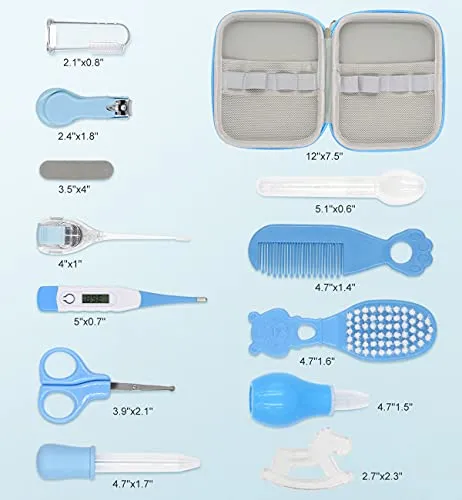 19 in 1 Baby Grooming Kit,Newborn Nursery Health Care Set Include Hair Brush Comb Finger Toothbrush,Nail Clippers,Nasal Aspirator,Ear Cleaner,etc. for Infant Toddlers Boys Girls Kids(Blue)