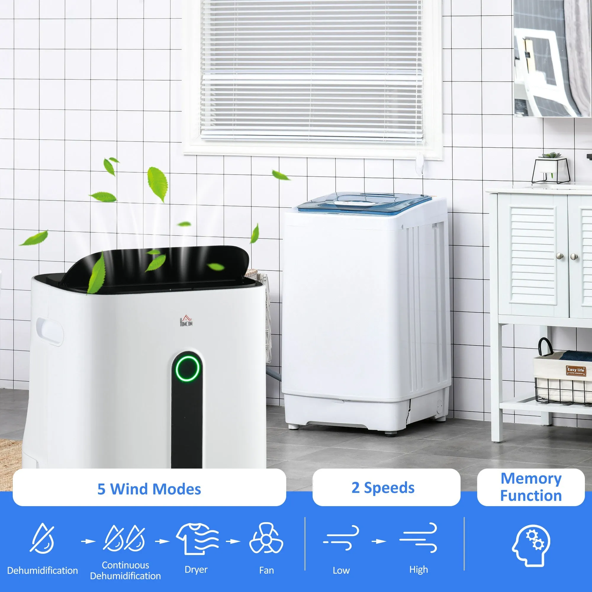 20L/Day Quiet Air Dehumidifier with Purifier, Timer, for Home Laundry