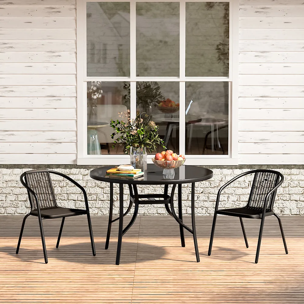 4 Seater Outdoor Round Table Garden Tempered Glass Table and Rattan Chairs