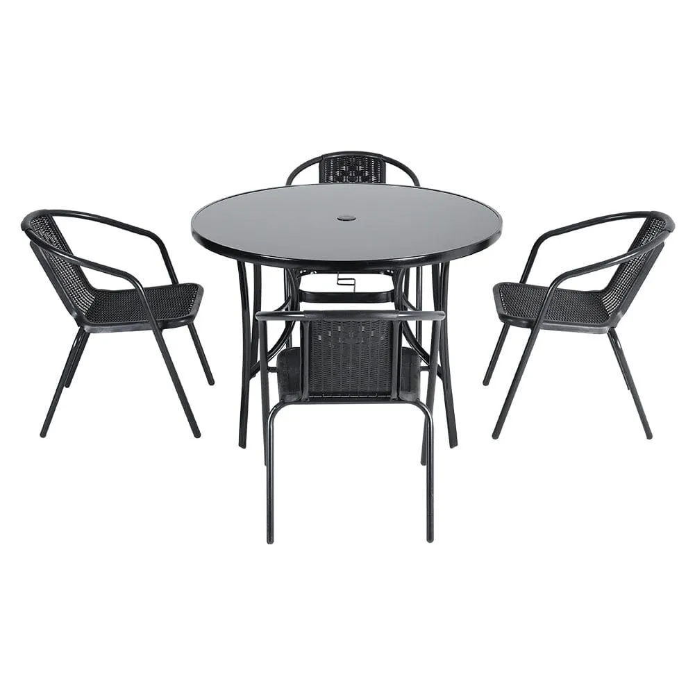 4 Seater Outdoor Round Table Garden Tempered Glass Table and Rattan Chairs