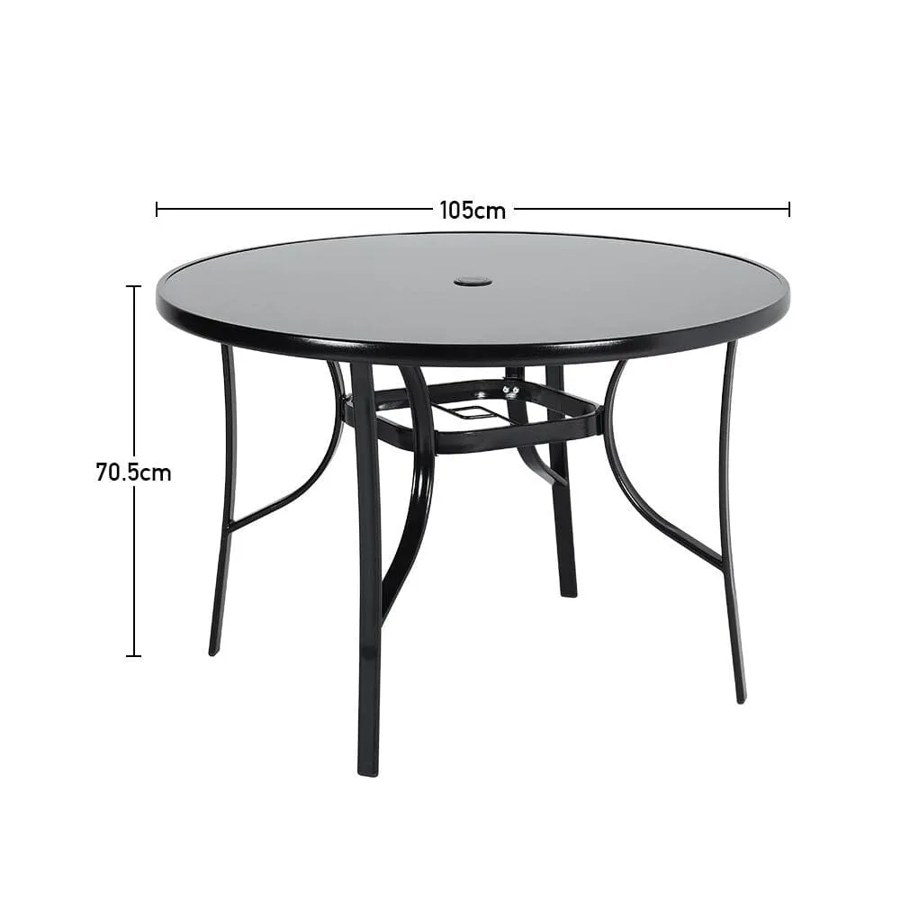 4 Seater Outdoor Round Table Garden Tempered Glass Table and Rattan Chairs