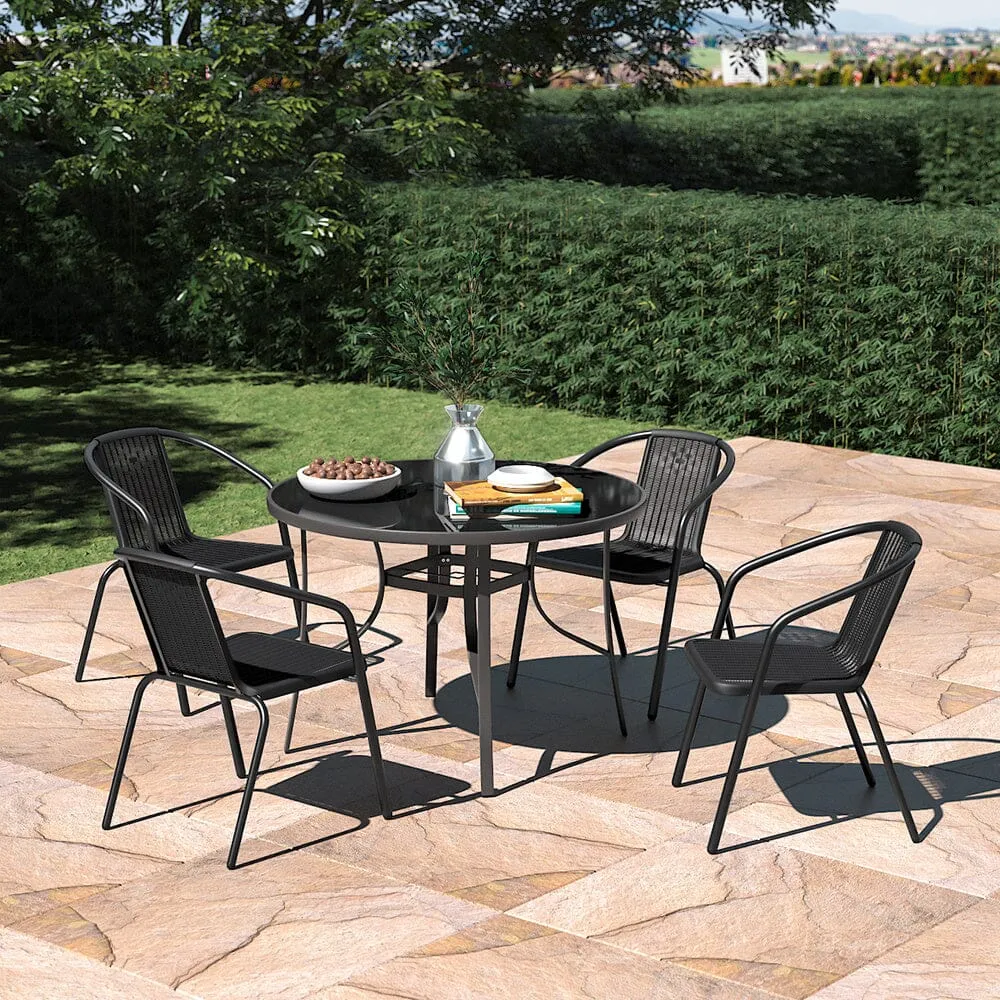 4 Seater Outdoor Round Table Garden Tempered Glass Table and Rattan Chairs