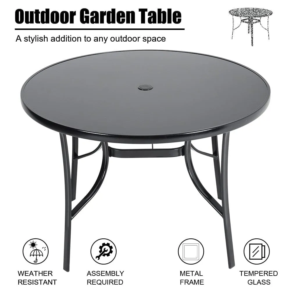 4 Seater Outdoor Round Table Garden Tempered Glass Table and Rattan Chairs