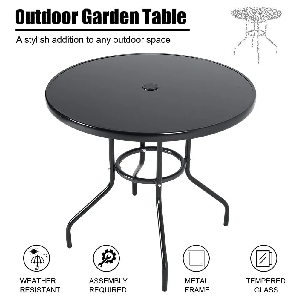 4 Seater Outdoor Round Table Garden Tempered Glass Table and Rattan Chairs