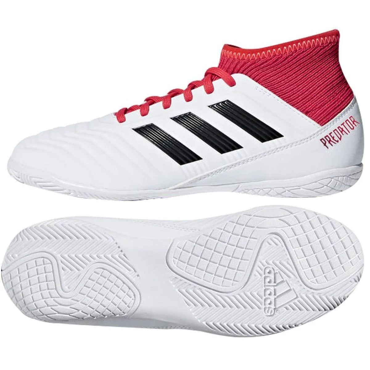 Adidas Kid's Predator Tango 18.3 Indoor Soccer Shoes - White / Coral Red