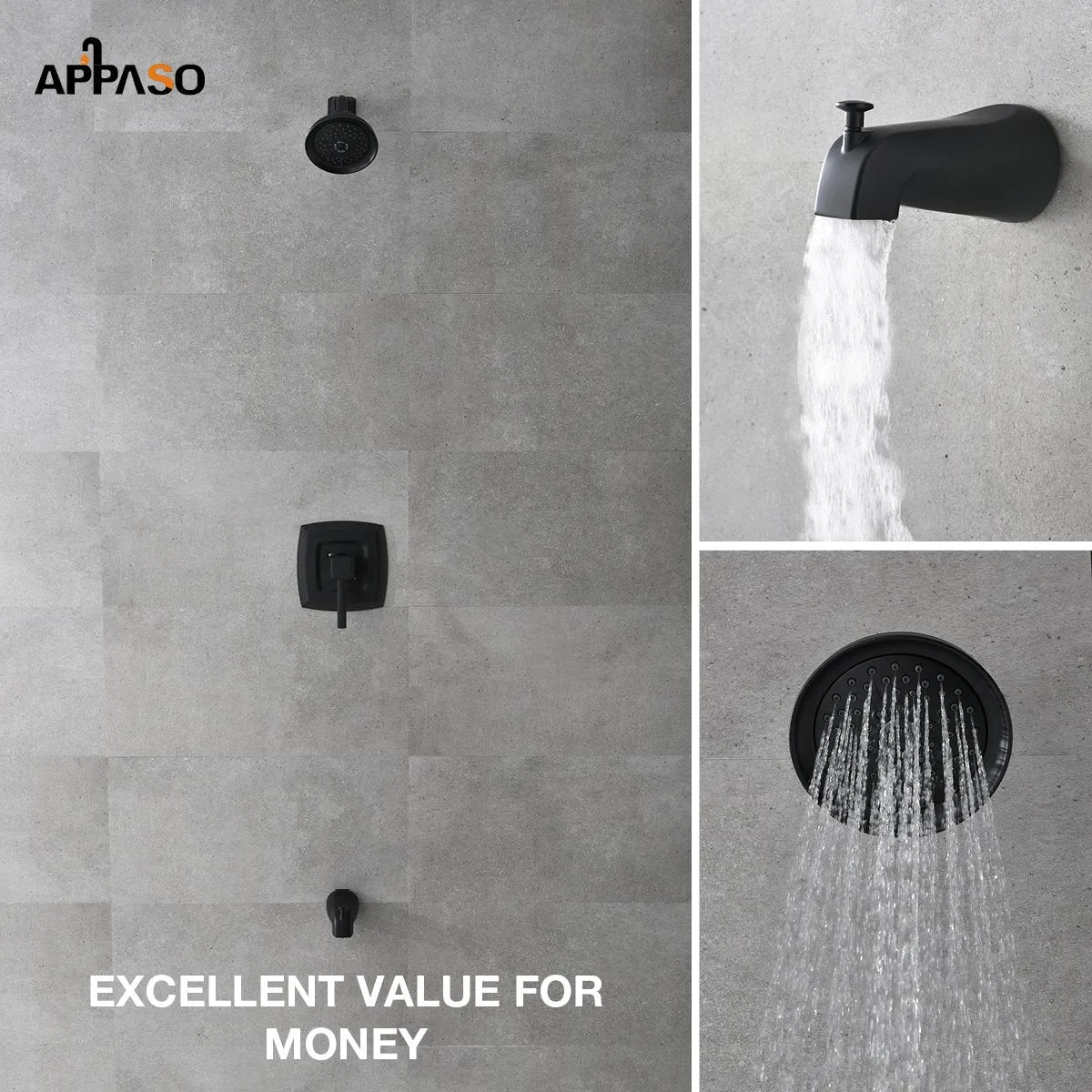 APPASO Shower System Shower Faucet set Tub and Shower Valve Kit Matte Black 110MB