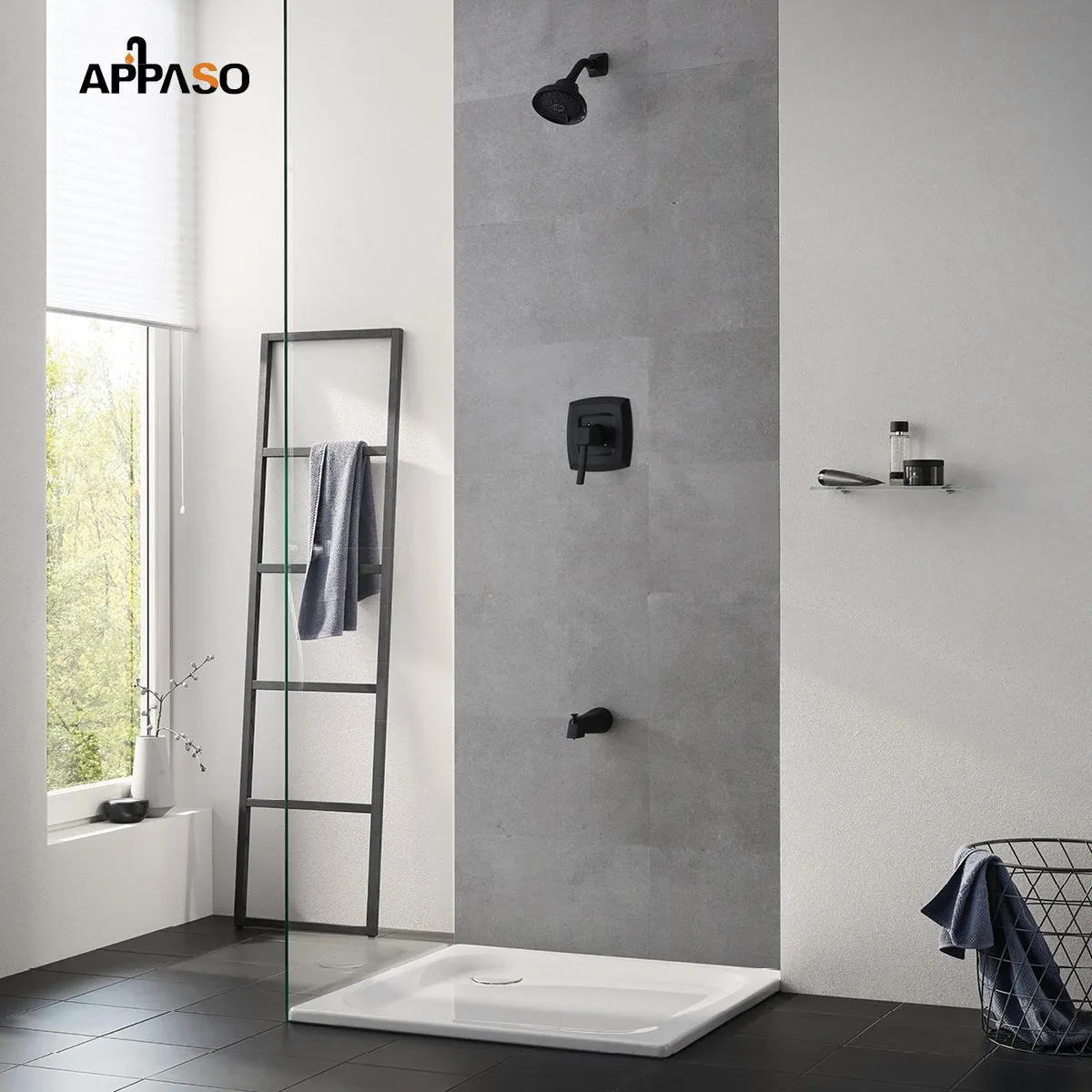 APPASO Shower System Shower Faucet set Tub and Shower Valve Kit Matte Black 110MB