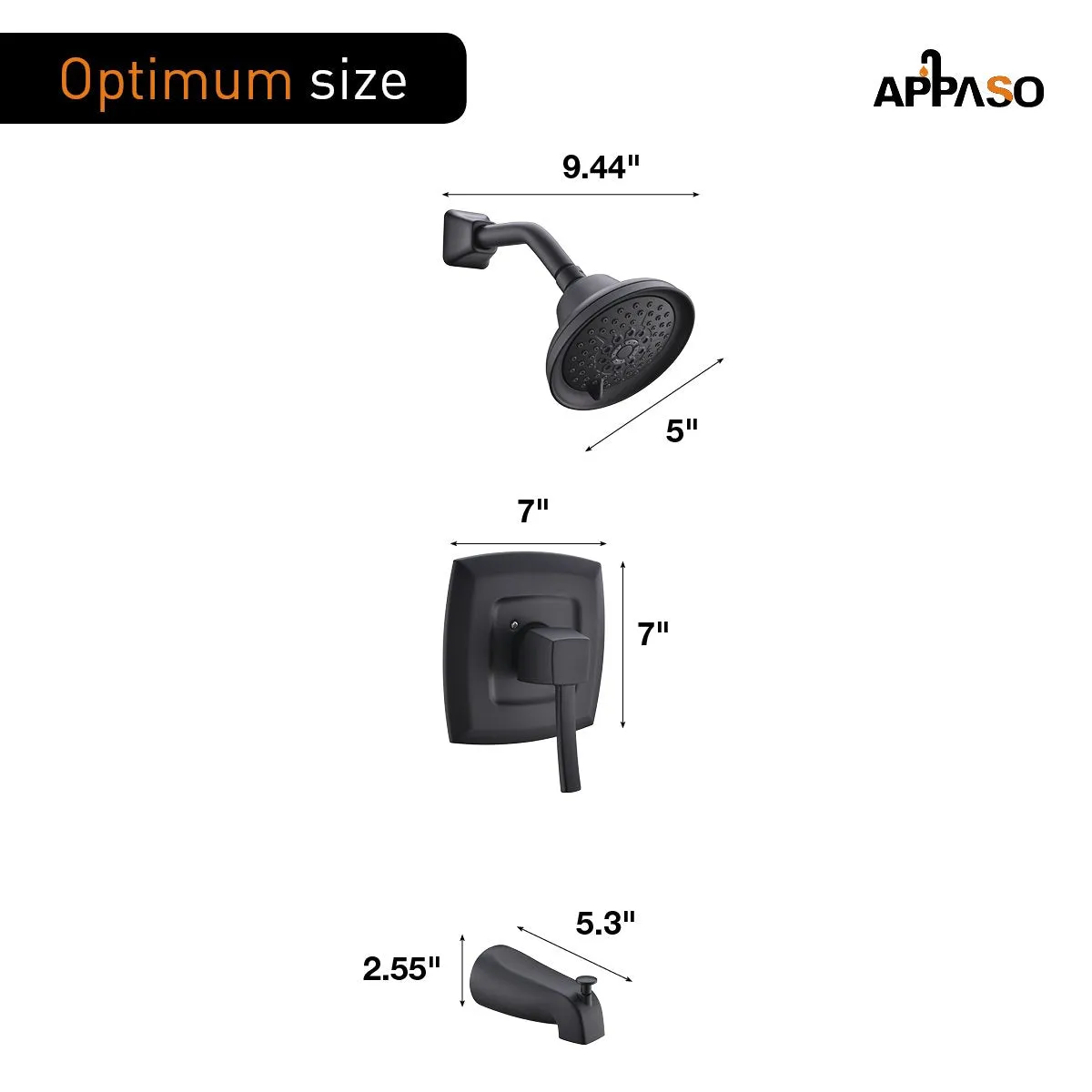 APPASO Shower System Shower Faucet set Tub and Shower Valve Kit Matte Black 110MB