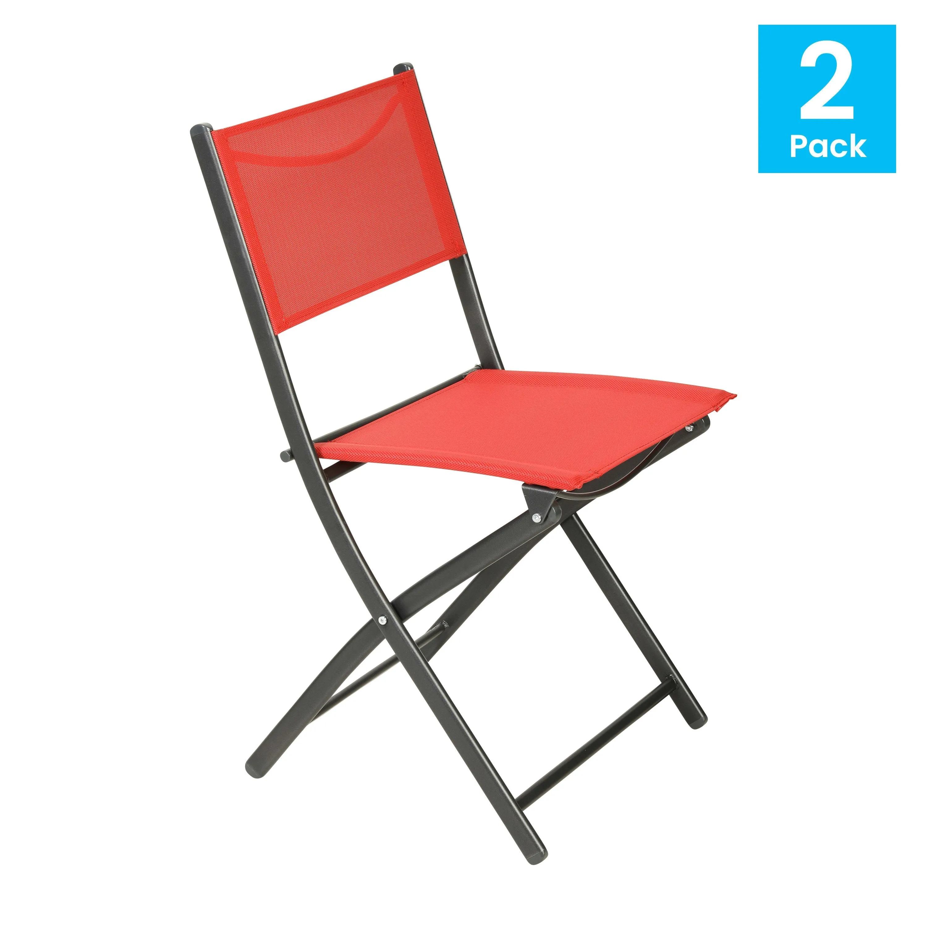 Brazos Set of 2 Commercial Grade Indoor/Outdoor Folding Chairs with Flex Comfort Material Backs and Seats and Metal Frames