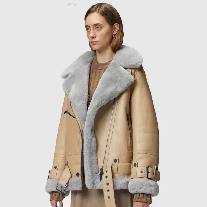 Buy Best Style Women RAF Aviator Styled Lambskin Shearling Leather Jacket