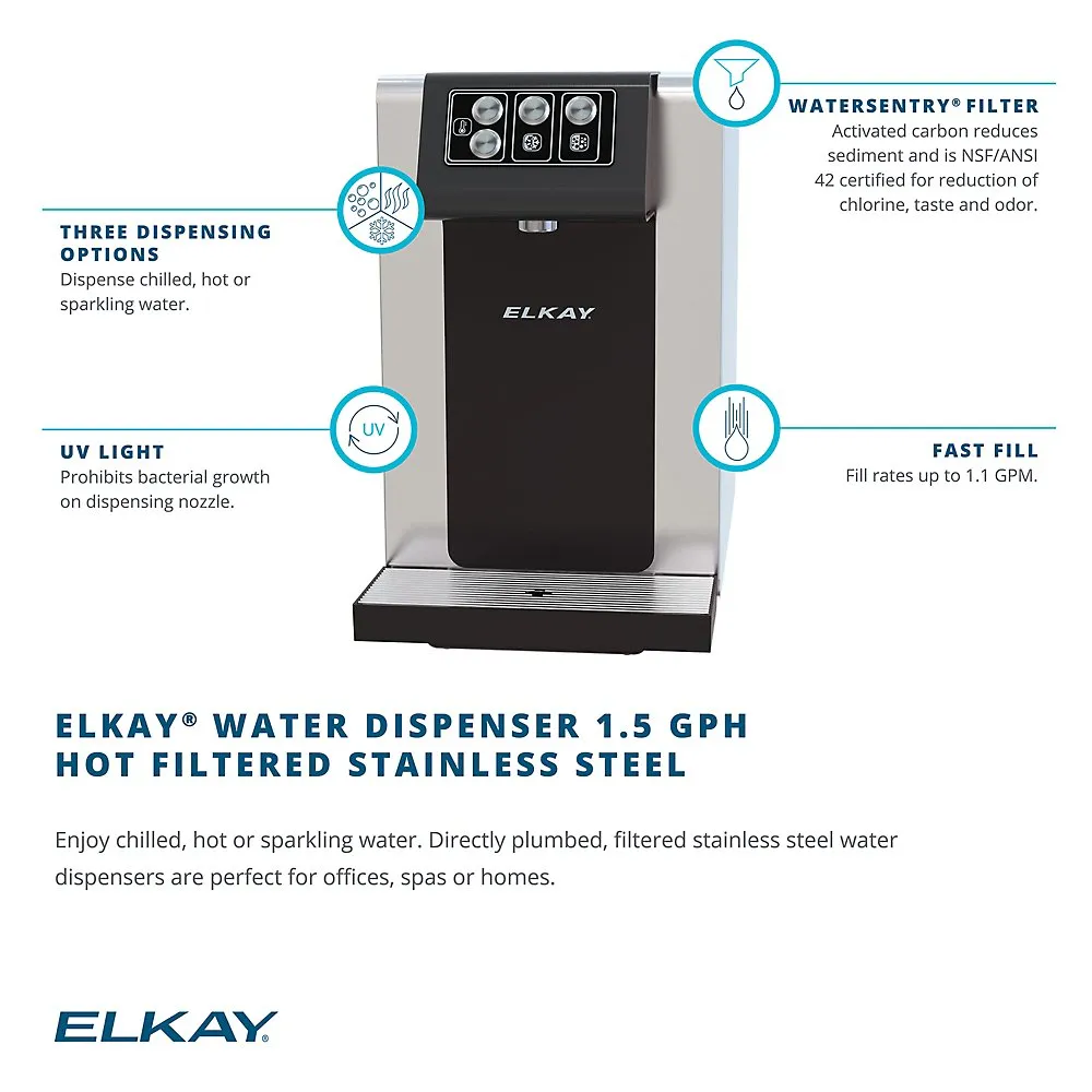 Elkay DSBSH130UVPC | Countertop Water Dispenser | Filtered, Refrigerated, Hot water