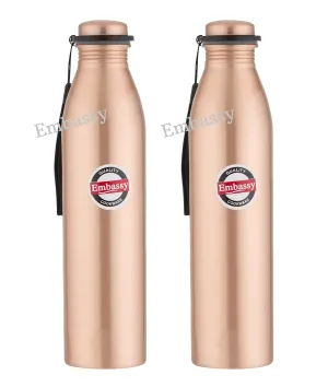 Embassy Premium Copper Water Bottle, Plain, 1000 ml, Pack of 2 - Leak-Proof, Jointless and Pure Copper