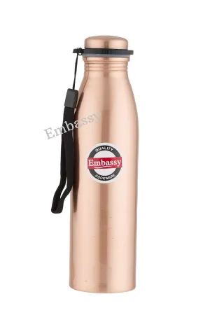 Embassy Premium Copper Water Bottle, Plain, 600 ml, Pack of 1 - Leak-Proof, Jointless and Pure Copper