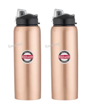 Embassy Premium Copper Water Bottle, Sipper, 1000 ml, Pack of 2 - Leak-Proof, Jointless and Pure Copper