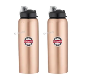 Embassy Premium Copper Water Bottle, Sipper, 600 ml, Pack of 2 - Leak-Proof, Jointless and Pure Copper