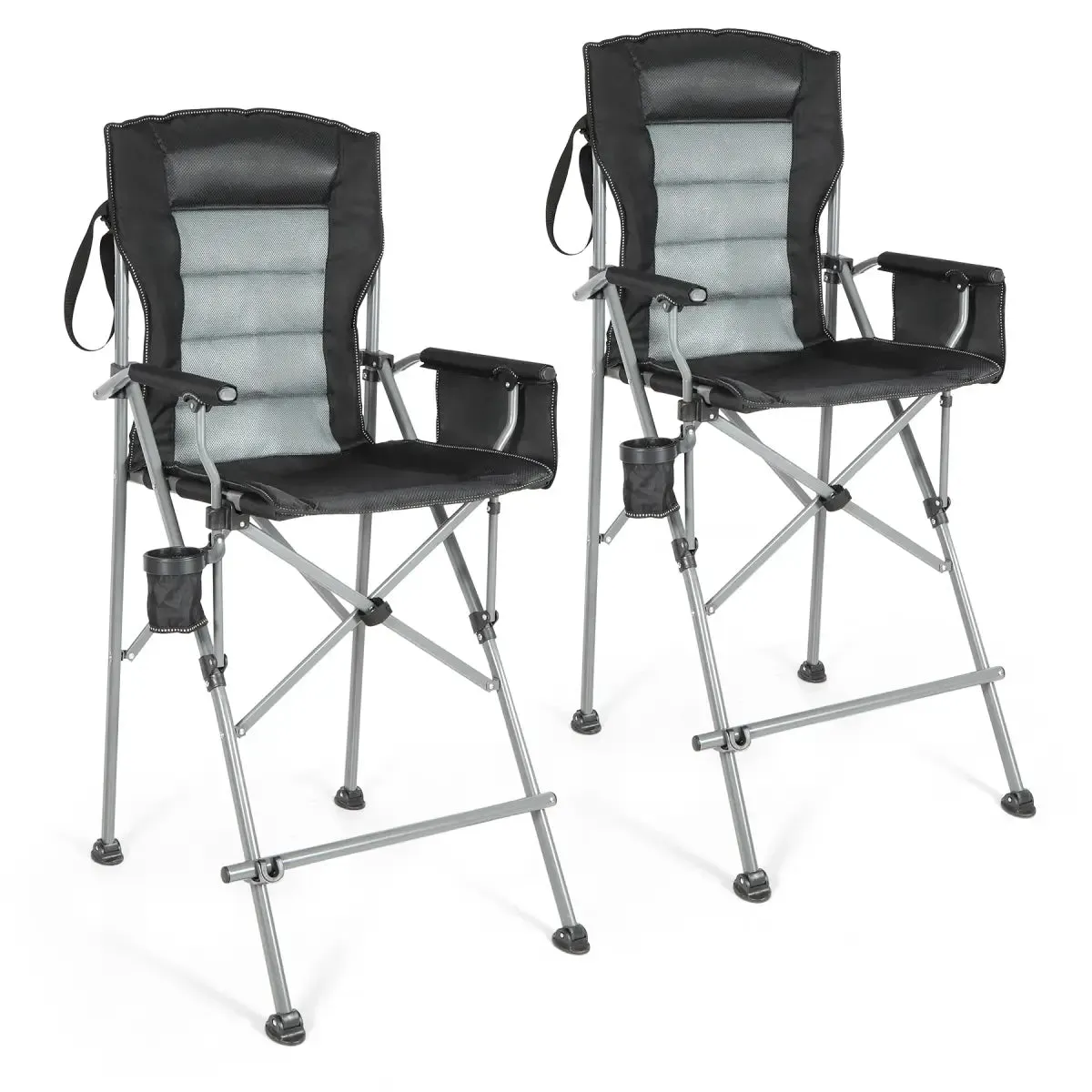 Extra Tall Bar Height Foldable Director Chairs for Adults with High Back and Hard Arms, Support 330lbs