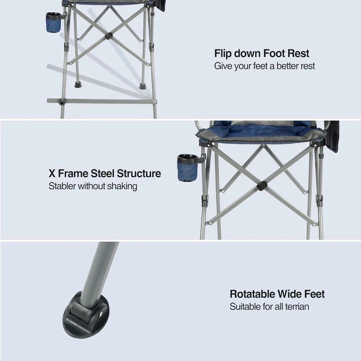 Extra Tall Bar Height Foldable Director Chairs for Adults with High Back and Hard Arms, Support 330lbs