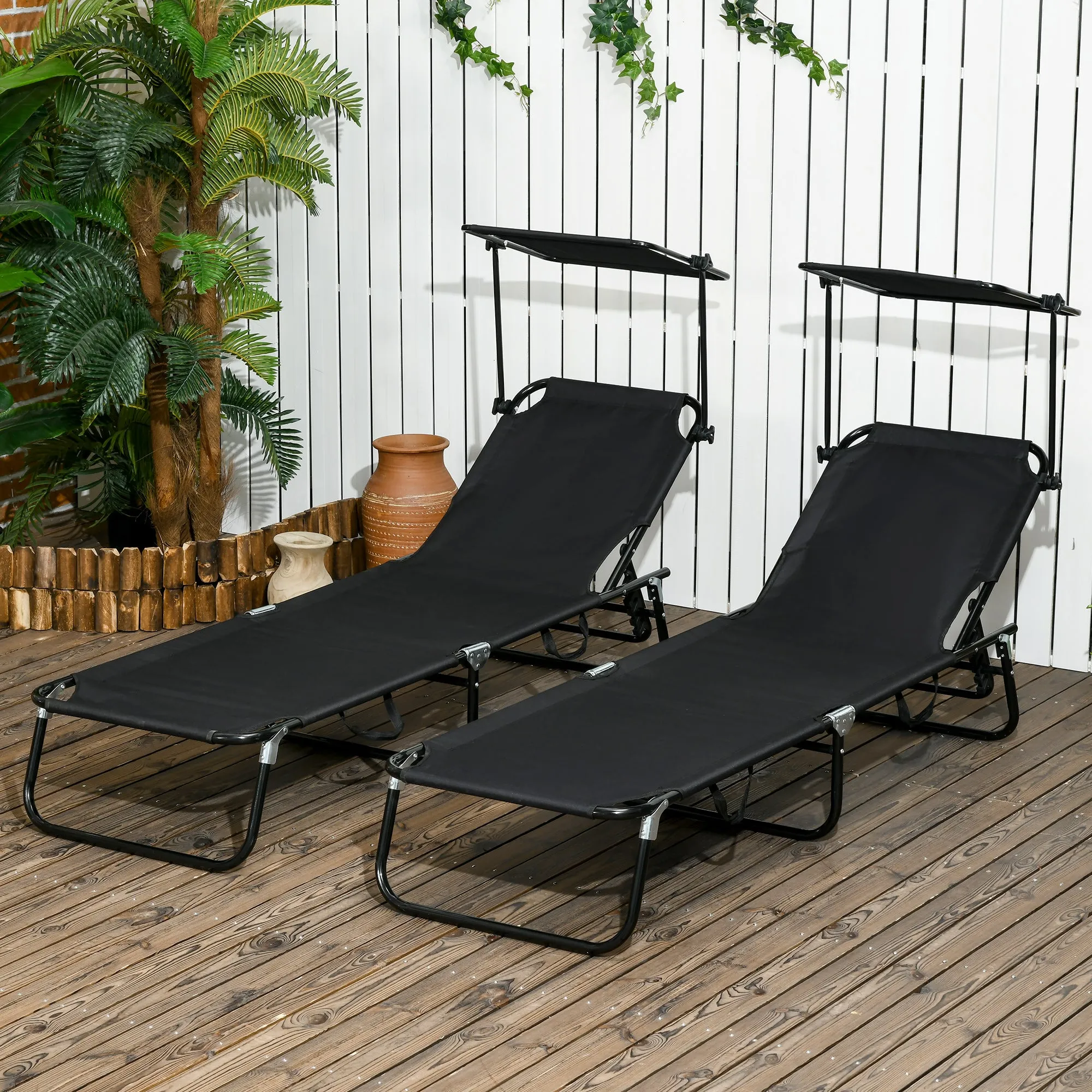 Folding Chaise Lounge Pool Chairs, Outdoor Sun Tanning Chairs, Reclining Back, Steel Frame & Breathable Mesh for Beach, Yard, Patio, Black