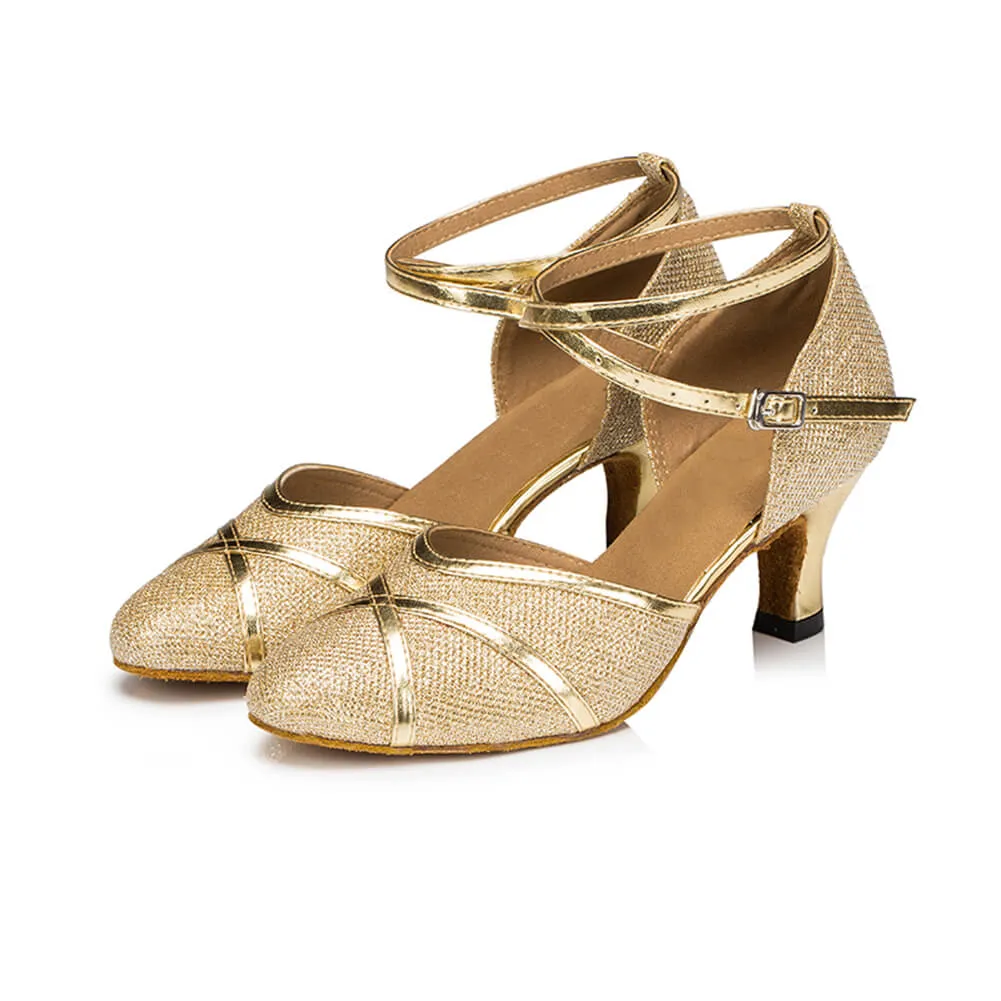 Gold Glitter Ballroom Shoes Latin Salsa Waltz Dance Shoes