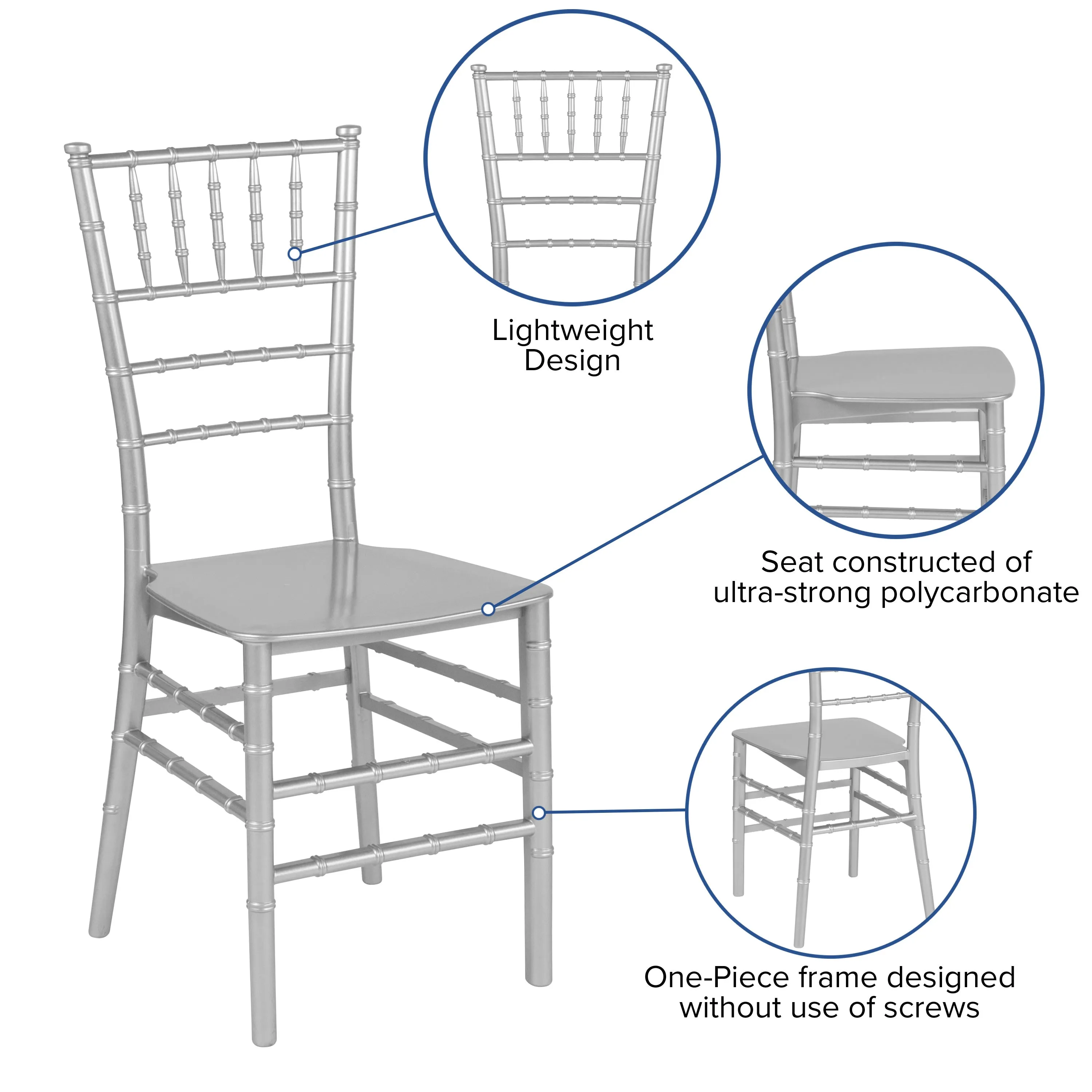 HERCULES Series Resin Stackable Chiavari Chair with Free Cushion