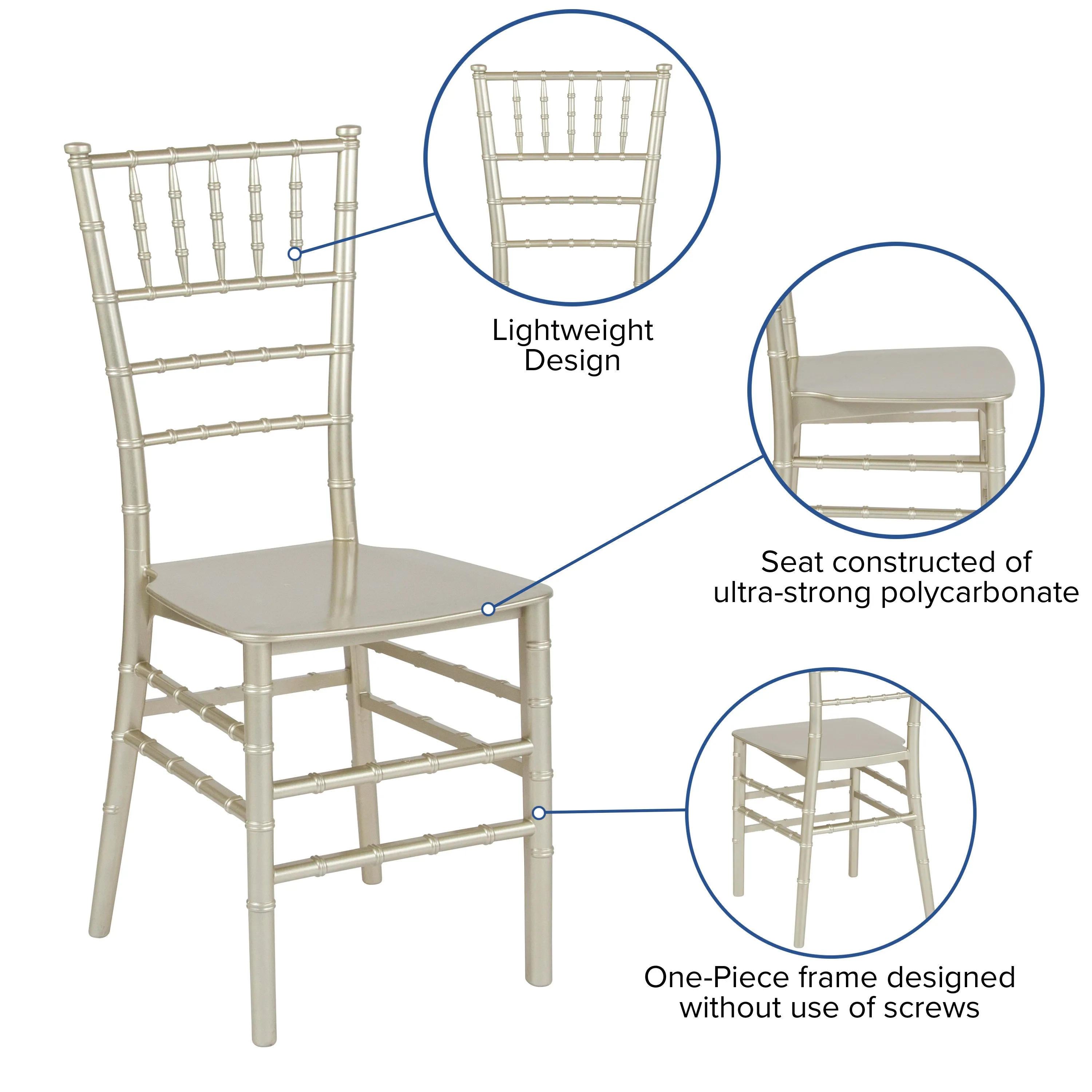 HERCULES Series Resin Stackable Chiavari Chair with Free Cushion