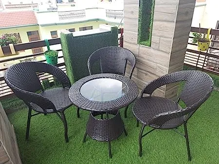 Lotey Garden Patio Seating Chair and Table Set, Outdoor Balcony Garden Coffee Table Set Furniture (1 Table and 4 Chairs Set) (Brown with Brown Cushions)