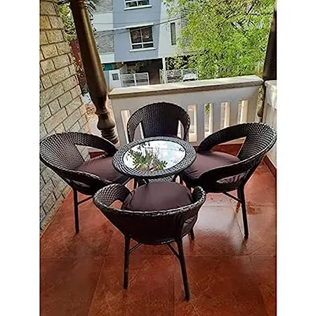 Lotey Garden Patio Seating Chair and Table Set, Outdoor Balcony Garden Coffee Table Set Furniture (1 Table and 4 Chairs Set) (Brown with Brown Cushions)