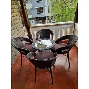 Lotey Garden Patio Seating Chair and Table Set, Outdoor Balcony Garden Coffee Table Set Furniture (1 Table and 4 Chairs Set) (Brown with Brown Cushions)