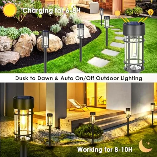 Mancra Solar Pathway Lights, 8 Pack LED Solar Lights Outdoor Waterproof, Glass Solar Garden Lights Landscape Lighting for Yard Lawn Walkway Driveway, 3000K