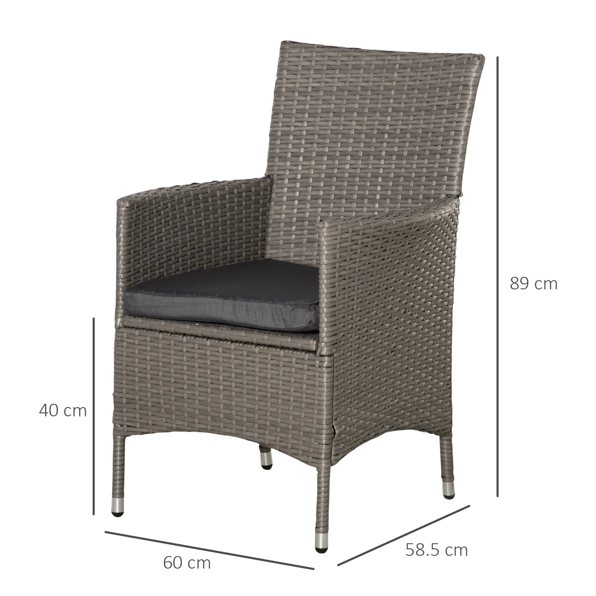 Outsunny 2 PC Outdoor Rattan Armchair Dining Chair Garden Patio Furniture w/ Armrests Cushions Grey