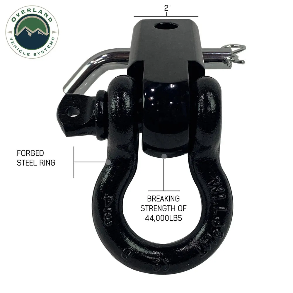 Overland Vehicle Systems - Receiver Mount Recovery Shackle 3/4" 4.75 Ton with Dual Hole Black Universal