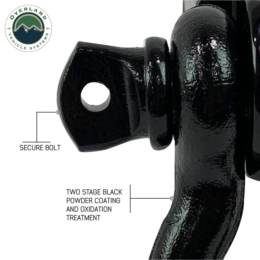 Overland Vehicle Systems - Receiver Mount Recovery Shackle 3/4" 4.75 Ton with Dual Hole Black Universal