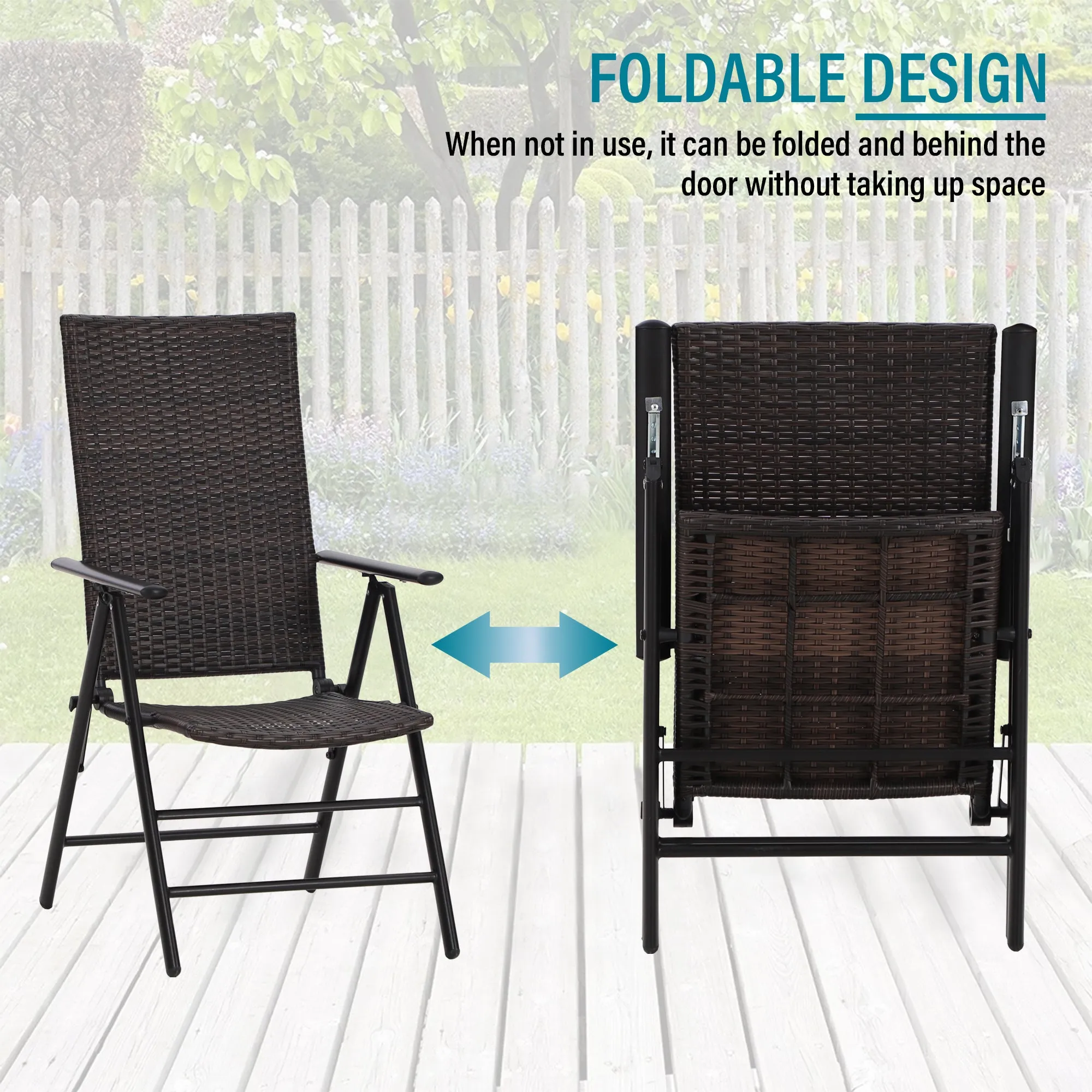 Phi Villa Folding Rattan Dining Chair Aluminum & Steel Frame Set of 2