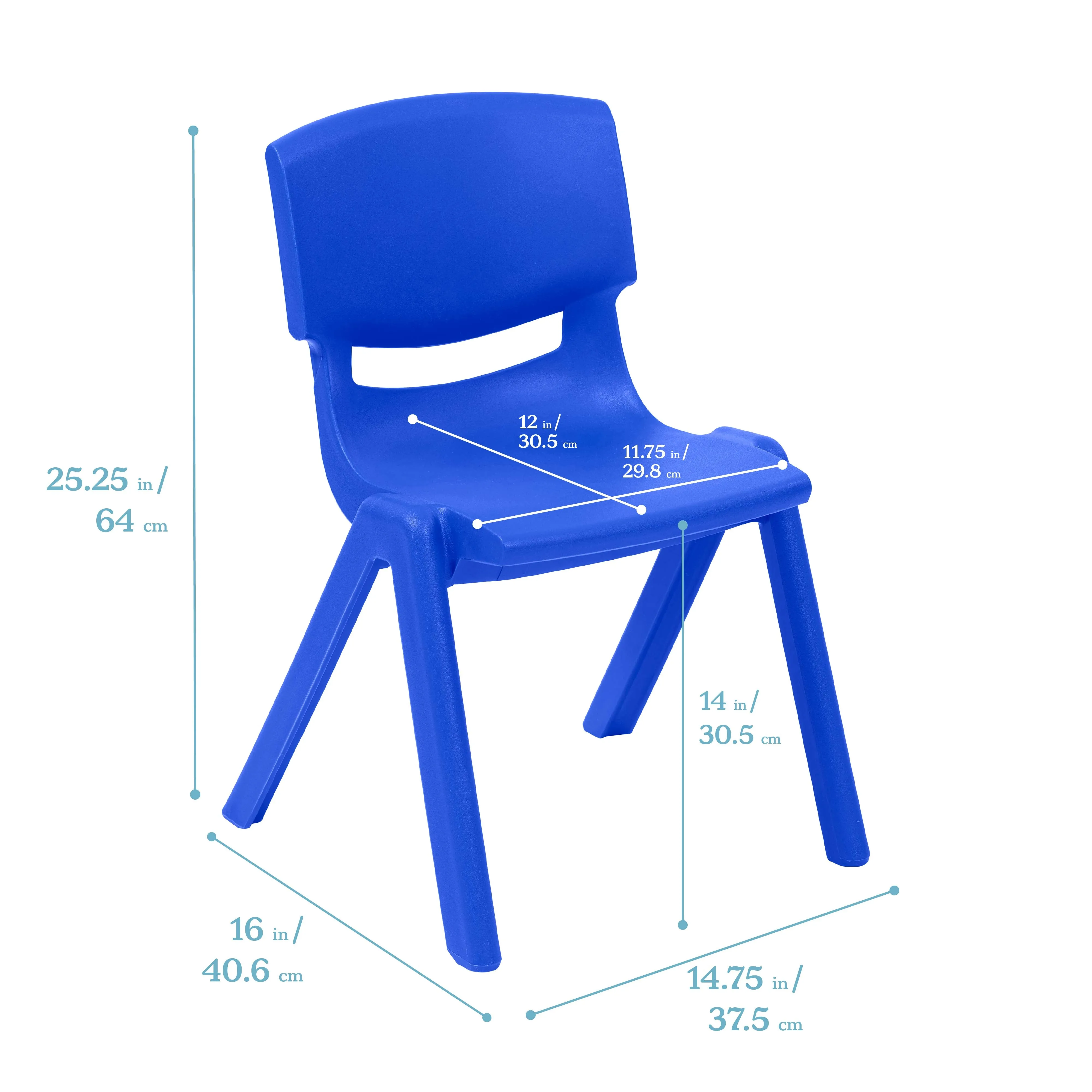 Plastic School Stack Chair for Indoors and Outdoors, Flexible Seating, 14in Seat Height, 4-Pack