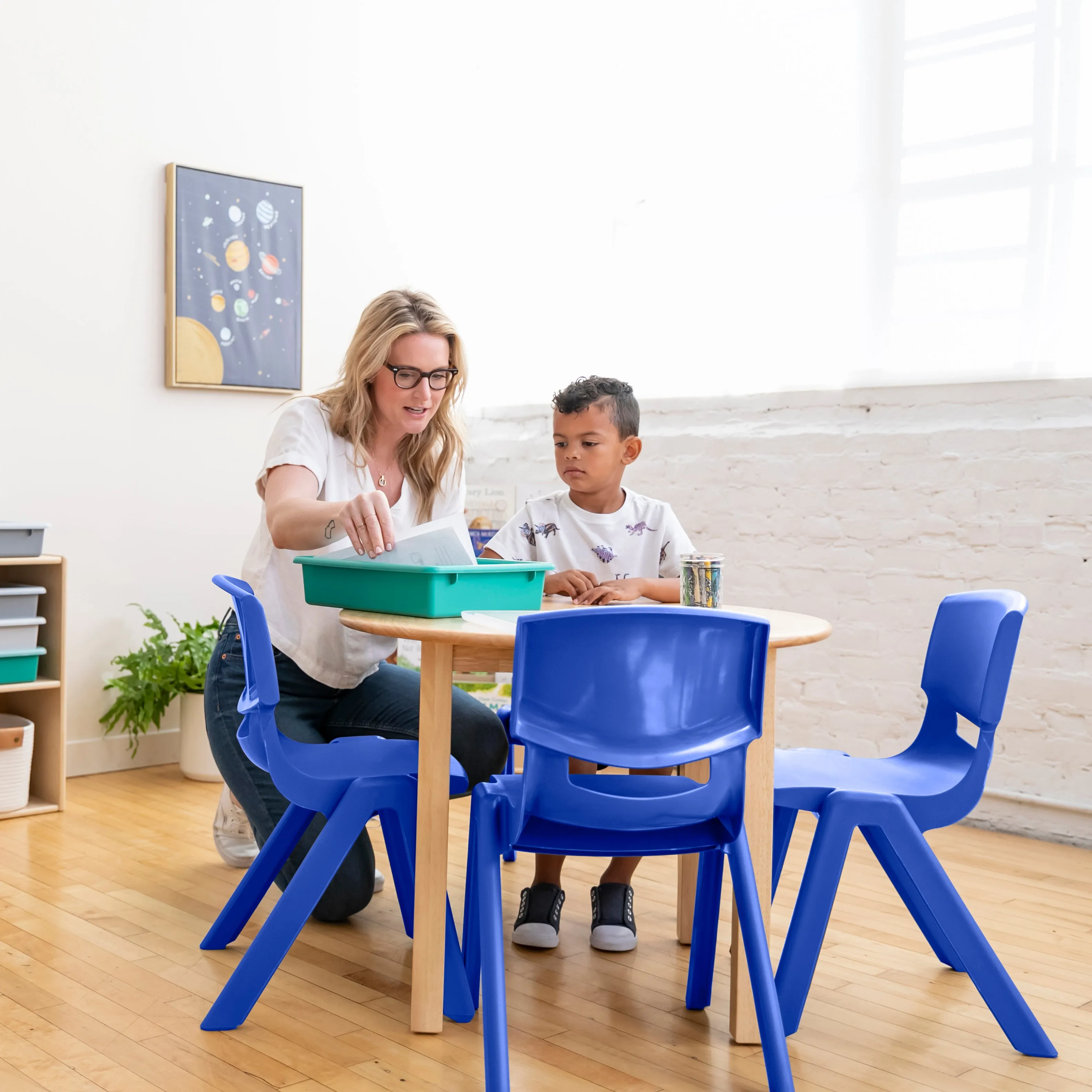 Plastic School Stack Chair for Indoors and Outdoors, Flexible Seating, 14in Seat Height, 4-Pack