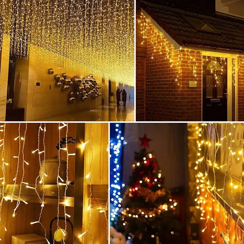 Quntis Warmwhite Solar-Powered 19.7ft x 1.6ft LED Icicle Lights – Waterproof Waterfall Fairy Lights for Christmas & Outdoor Holiday Decor