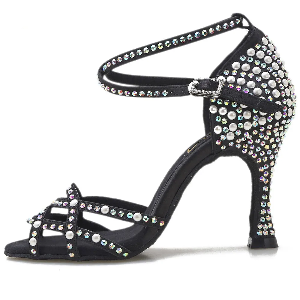 Rhinestone Dance Shoes Black Salsa Dance Shoes