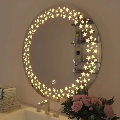 R.S InternationalsFramed Round Wall Mounted Mirror with Light 18 INCH Led Mirror for Bathroom 3 in 1 Light Mode (Cool White, Natural White, Warm White)