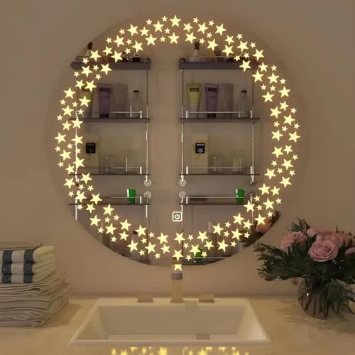 R.S InternationalsFramed Round Wall Mounted Mirror with Light 18 INCH Led Mirror for Bathroom 3 in 1 Light Mode (Cool White, Natural White, Warm White)