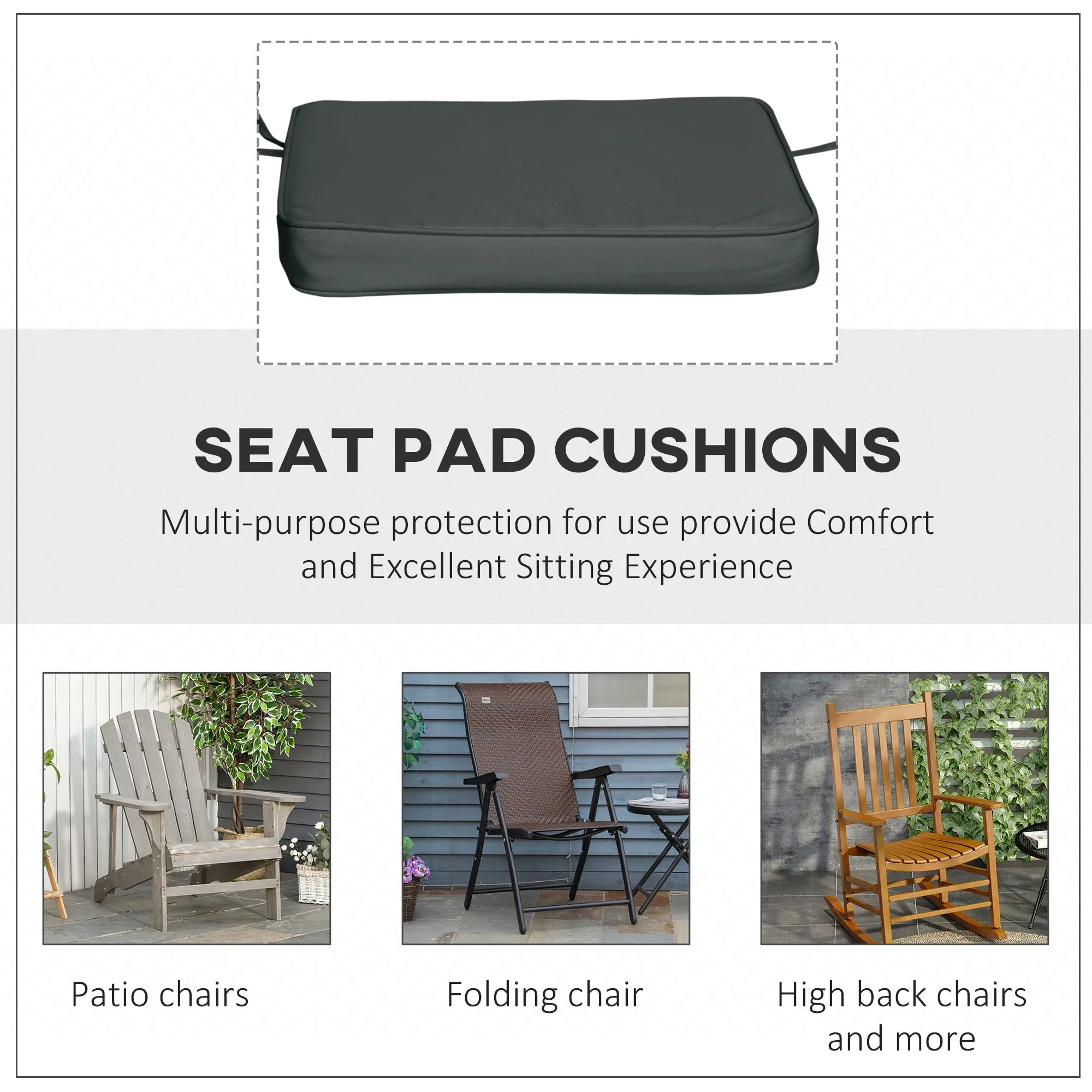 Set of 6 Pcs Chair Cushion, 42Lx42Wx5T cm-Grey