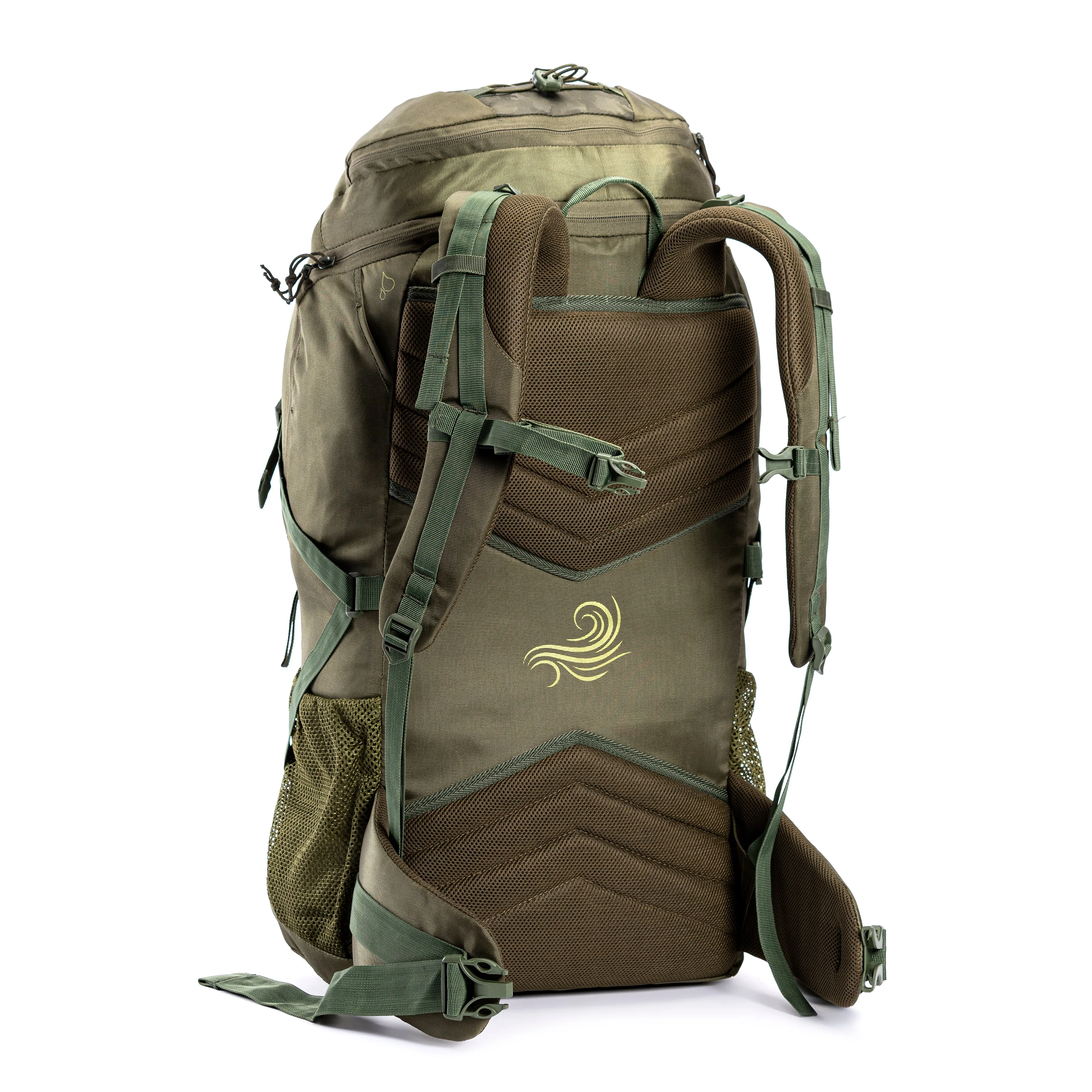 Tripole Air Trekking and Travel Rucksack with Rain Cover and Laptop Sleeve | 3 Year Warranty | Green Jacquard | 62 Litres