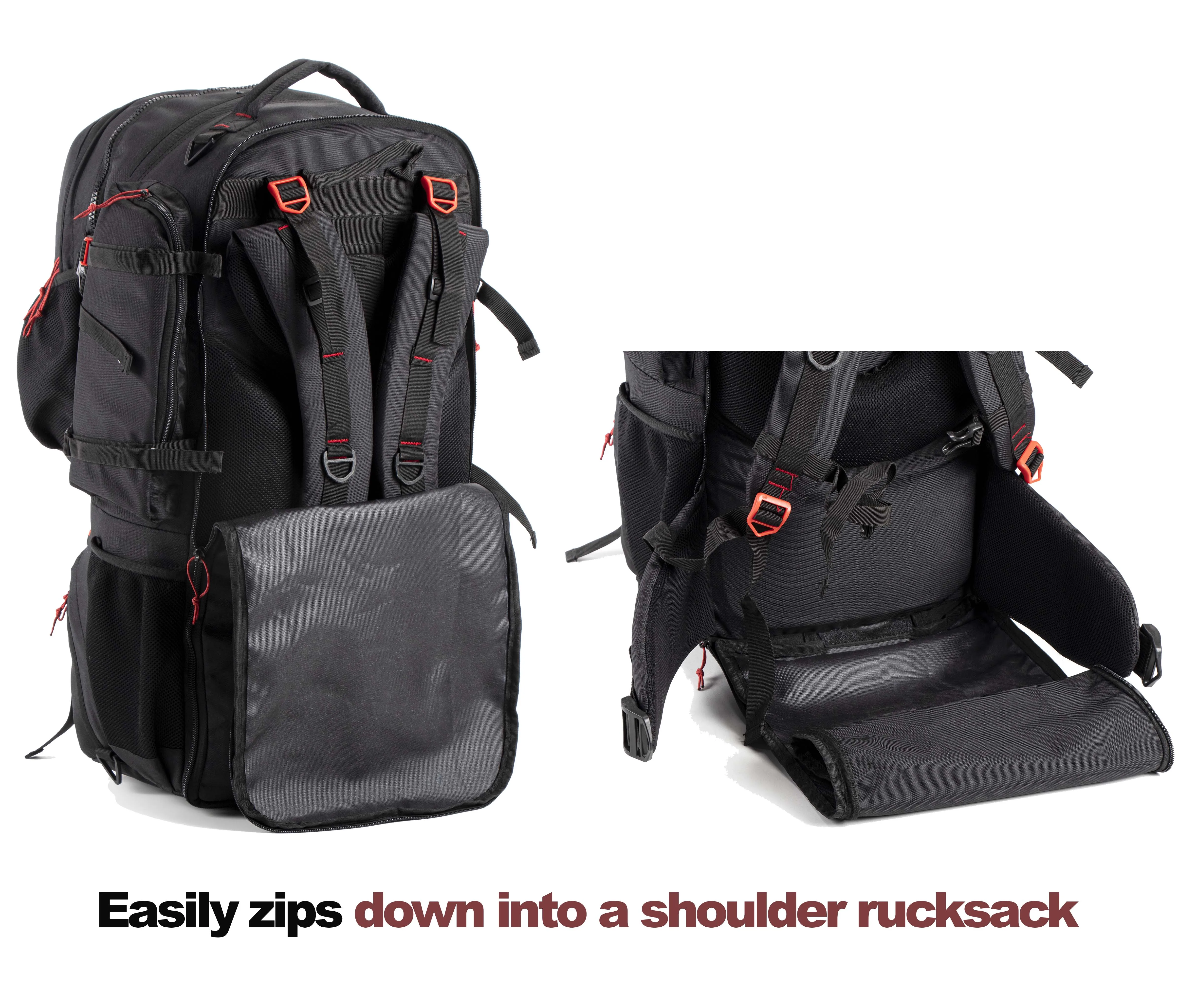 Tripole Voyager Rucksack and Backpack for Travelling with Detachable Bag | 55 Litres | Black